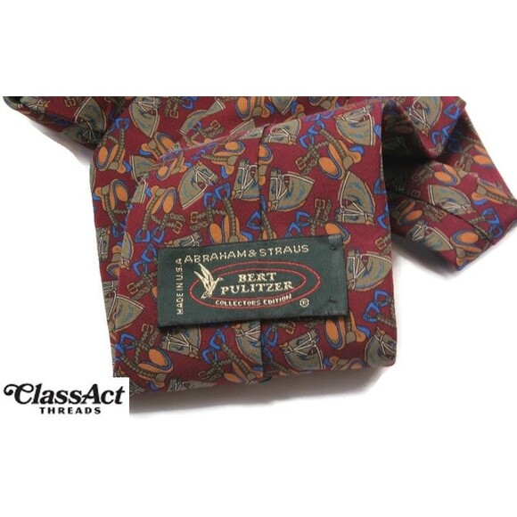 BERT PULITZER VINTAGE NeckTie  Tie Men Red Western Horse Saddle 3.75" Wide - Picture 2 of 3
